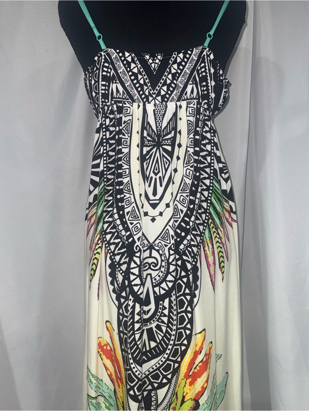 Flying Tomato Cream Maxi Dress with Black Tribal Motif and Bright Accents - Picture 7 of 10